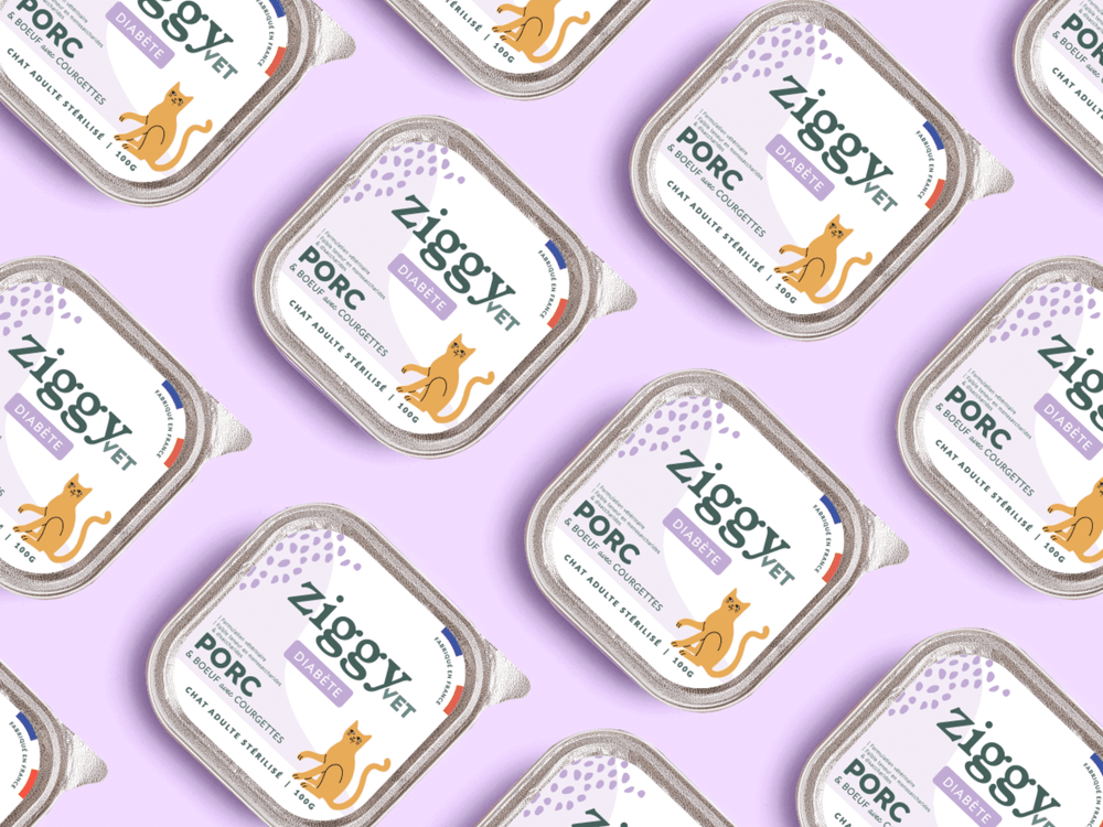 Pleins de barquettes de pâtées Ziggy pour chat adulte souffrant de diabète