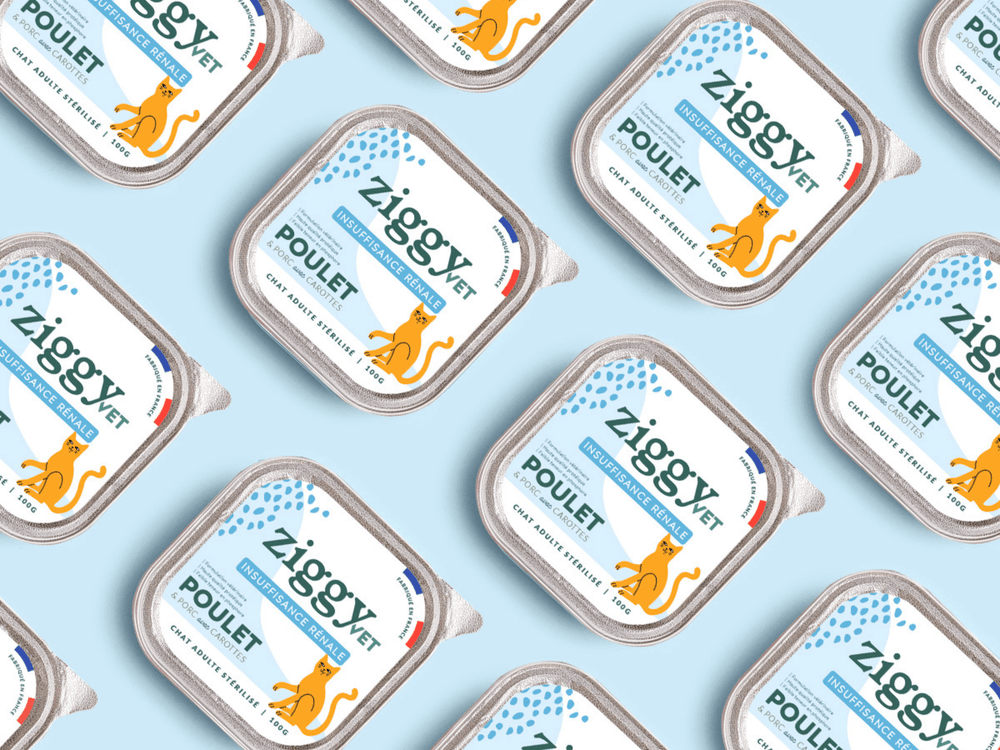 Pleins de barquettes de pâtées Ziggy pour chat adulte souffrant d'insuffisance rénale