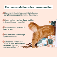 Recommandations de consommation des croquettes pour chat adulte stérilisé au poulet, saines, à base d'ingrédients naturelles et sans céréales