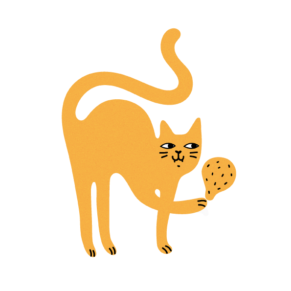 Illustration d'un chat qui mange du pouelt - Obésité chez le chat : que faire et comment le faire maigrir ?