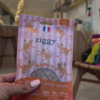 Vidéo d'un chat qui adore les friandises pour chat Ziggy au Saumon et à la Coco