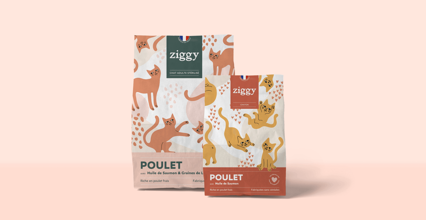 Paquets de croquettes pour chat adulte stérilisé et chaton sans céréales 