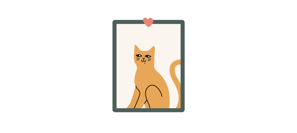 Illustration d'un chat dans un cadre avec un coeur 