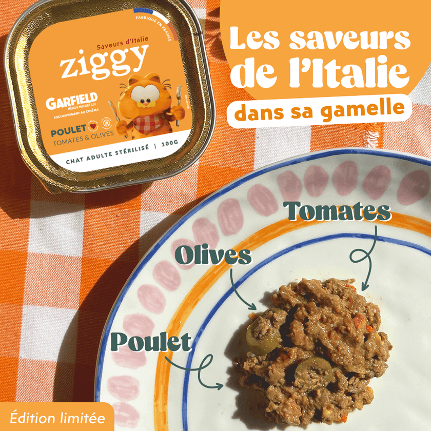 Ingrédients de la pâtées pour chat adulte stérilisé Garfield x Ziggy