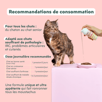 Recommandations de consommation de l'Huile de poisson et d'algues pour chat Oméga Boost de la marque Ziggy