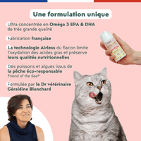 La formule unique de l'Huile de poisson et d'algues pour chat Oméga Boost de la marque Ziggy