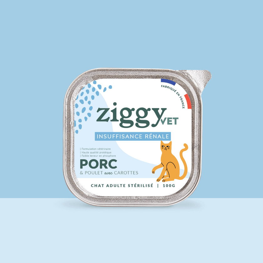 Barquette de 100g de pâtée Ziggy Vétérinaire pour chat adulte IRC insuffisance rénale chronique