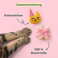 Ziggy Kuscheltier für Katzen aus der Festtagsedition, weicher Plüsch in Partyoptik
