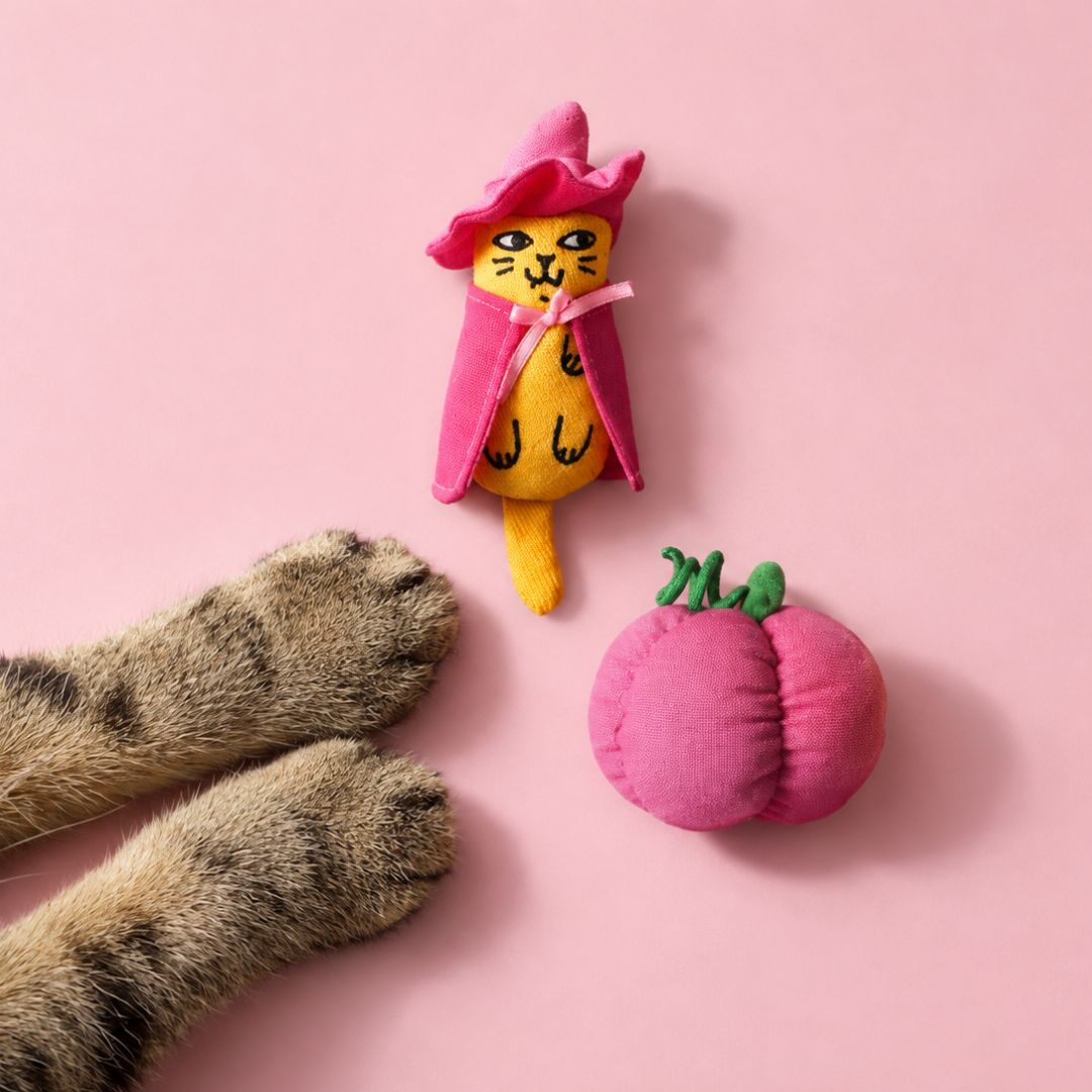 Peluche sorcière et peluche citrouille Ziggy à la cataire, avec de la cataire séchée