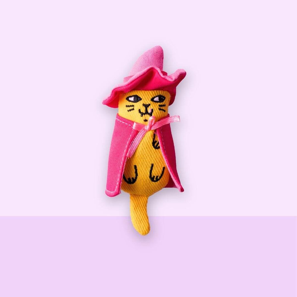 Peluche Halloween à la cataire Ziggy : mascotte en sorcière avec chapeau et cape roses