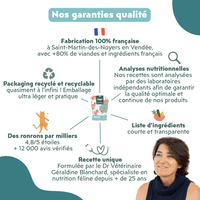 Garanties qualité des croquettes pour chat adulte stérilisé au saumon, saines, à base d'ingrédients naturelles et sans céréales