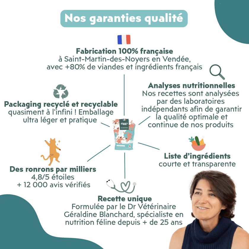 Garanties qualité des croquettes pour chat adulte stérilisé au saumon, saines, à base d'ingrédients naturelles et sans céréales