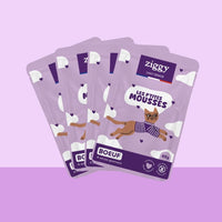 Set mit 4 Beuteln Ziggy Mousse für Senior-Katzen, getreidefrei, mit Rind, je 85 g