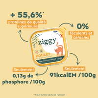 Ingrédients de la pâtée pour chat adulte stérilisé au poulet Ziggy