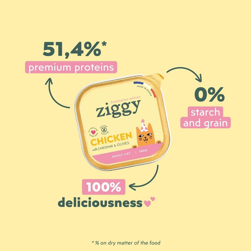 Ziggy Party Edition wet cat food pâté, poultry recipe highlight