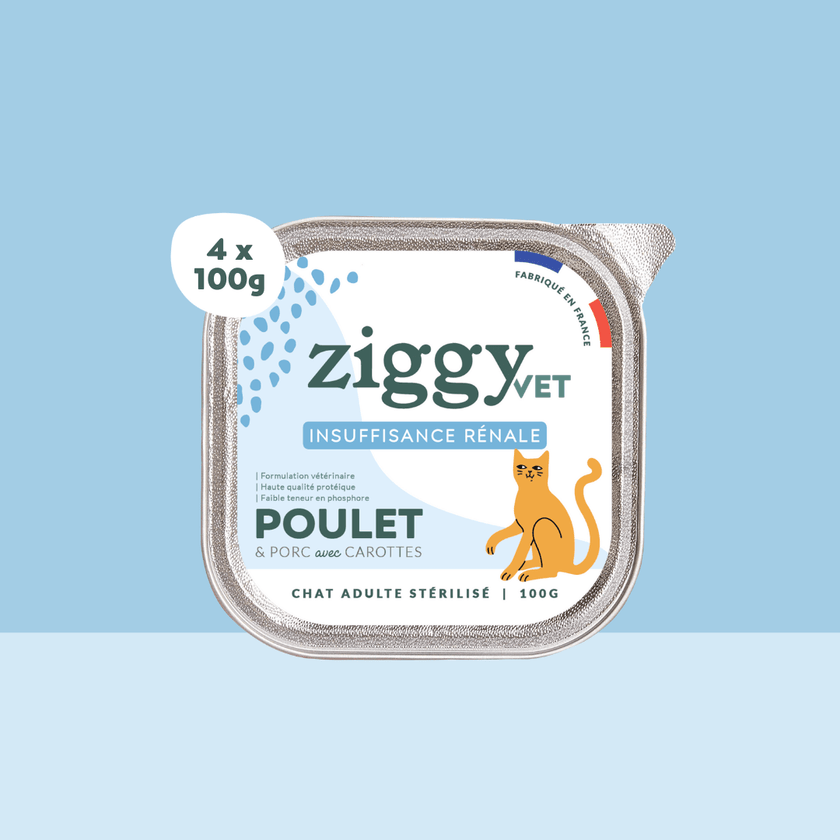 Barquette de 100g de pâtée Ziggy Vétérinaire pour chat adulte IRC insuffisance rénale chronique