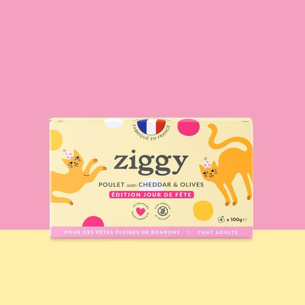 Pâtée Ziggy Jour de Fête au poulet, cheddar et olives - 4x100g édition limitée