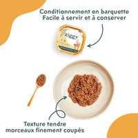 Conditionnement et texture de la pâtée pour chat adulte stérilisé au poulet de la marque d'alimentation pour chat Ziggy
